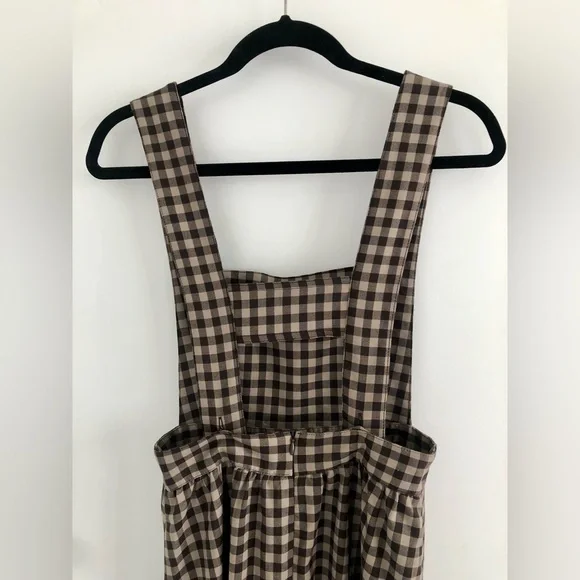 Urban Outfitters Brown Checkered Pinafore Midi Dress - Picture 5 of 9